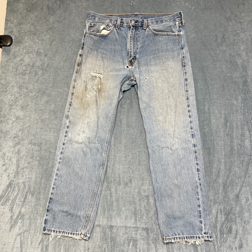 Levi's 505 Jeans Mens 36x30 Blue Denim Cotton Stretch Straight Leg Classic Fit
